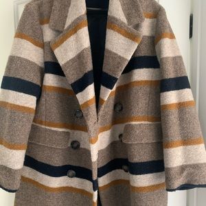H&M neutral striped doubled breasted coat